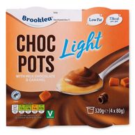 Light Choc Pots With Milk Chocolate & Caramel 4x80g 320g Brooklea